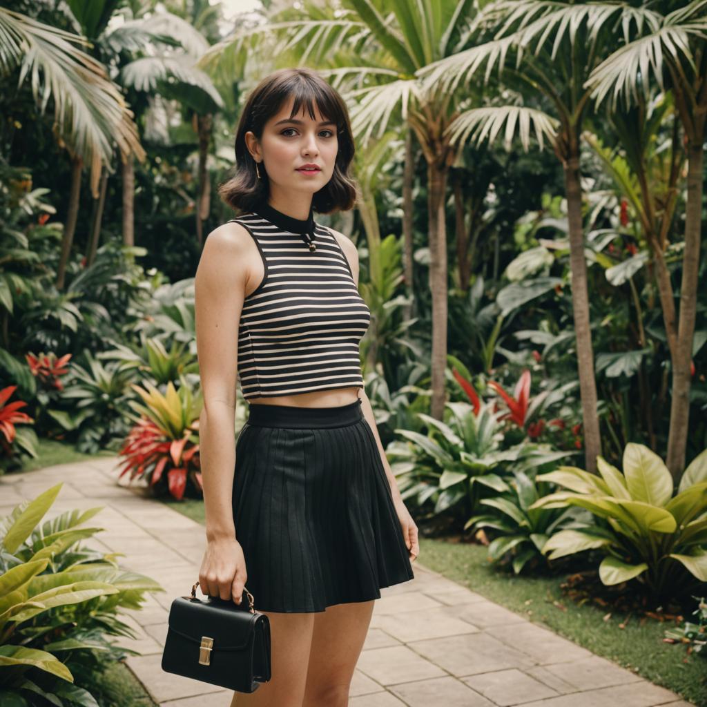 Stylish Woman in Lush Greenery