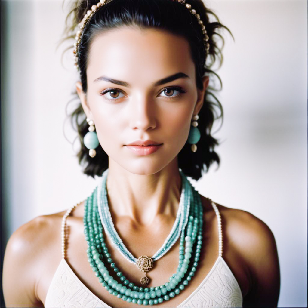 Elegant Woman with Turquoise and Pearl Jewelry