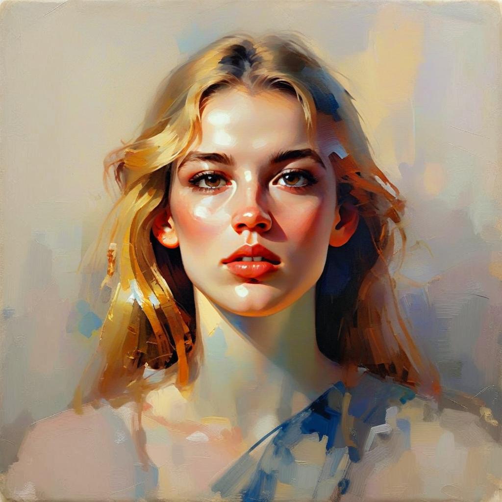 Digital Portrait of Young Blonde Woman in Impressionistic Style