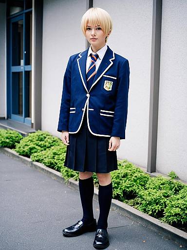 Young Woman in Japanese School Uniform Standing Outdoors