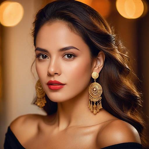 Elegant Woman with Gold Earrings and Red Lipstick Portrait