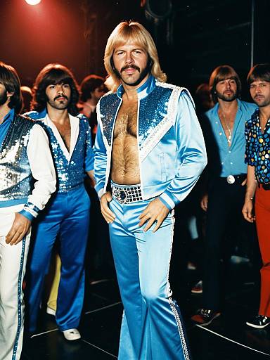 Photorealistic Disco Cosplay Man in ABBA Outfit 1970s Style