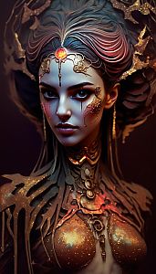 Woman in Fantasy-Inspired Attire with Intricate Design
