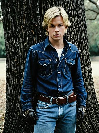 Tate Langdon Costume Featuring Blonde Man in Denim and Leather Gloves