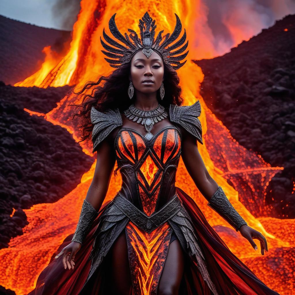 Powerful Woman in Fiery Armor