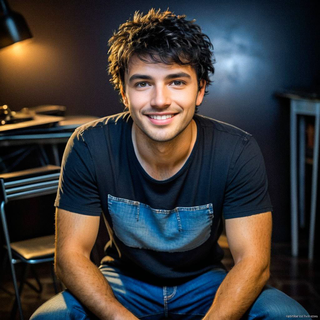 Young Man in Stylish Casual Attire in Modern Interior