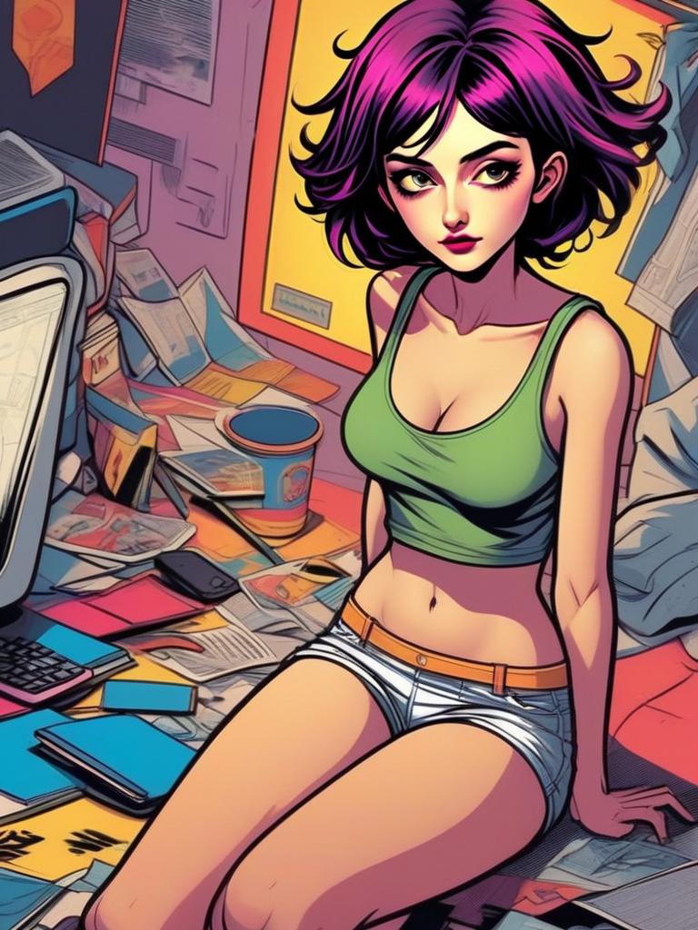 Young Woman with Purple Hair in Creative Workspace