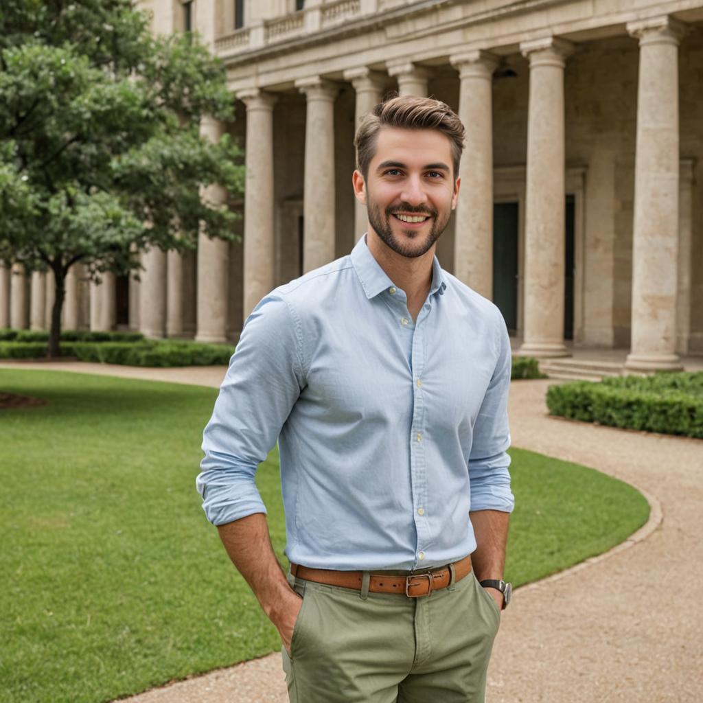 Confident man with beard in casual style outdoors