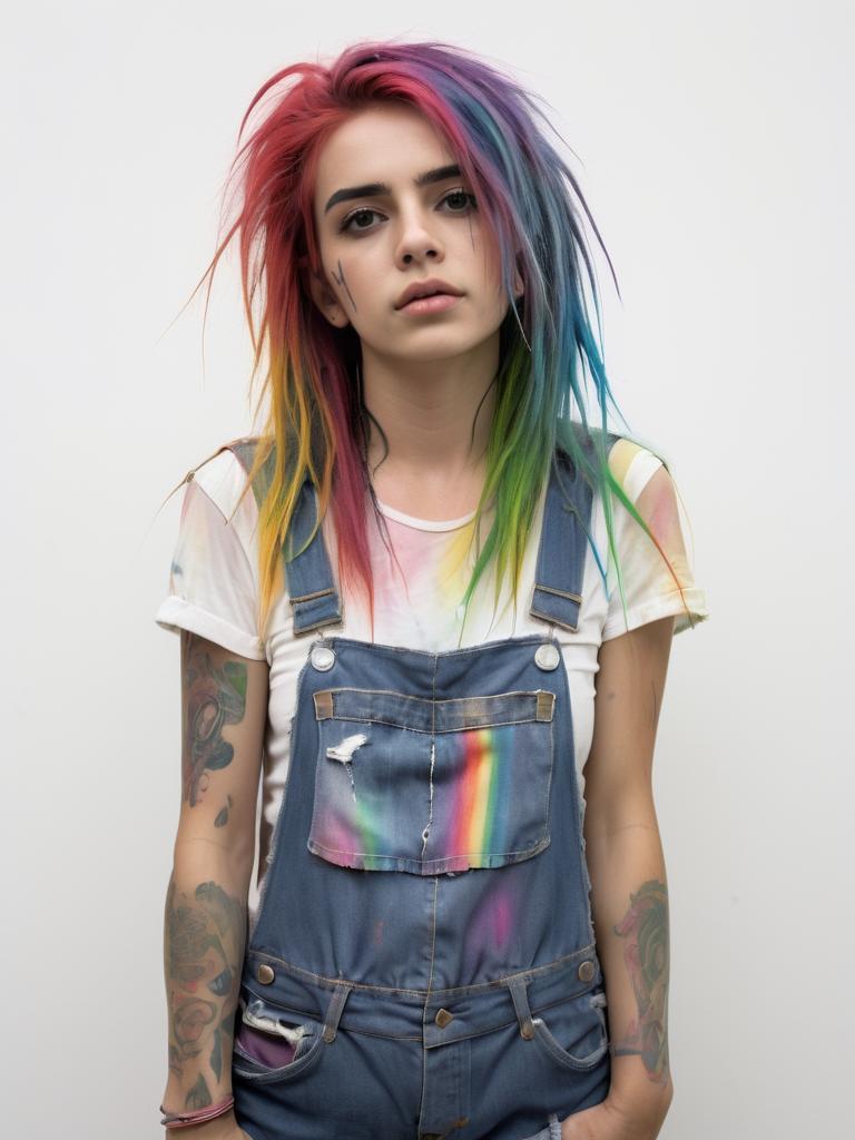 Grungy Mexican Woman with Rainbow Hair