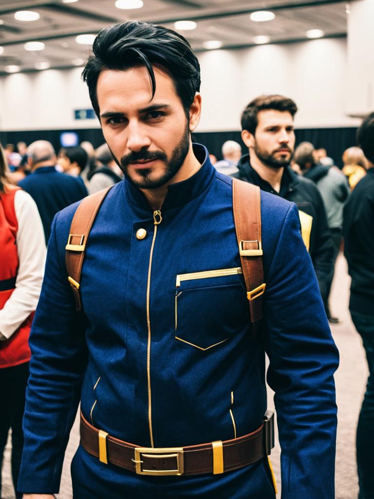 Man in Blue Cosplay at Convention Man in Blue Cosplay at Convention