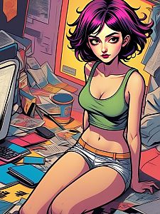 Young Woman with Purple Hair in Creative Workspace
