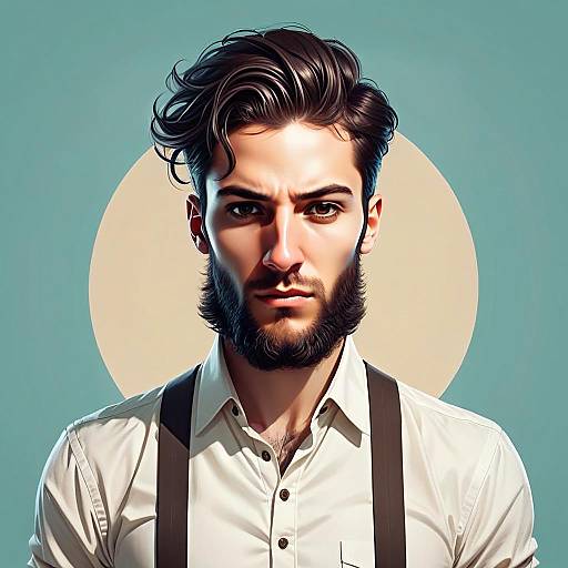 Stylish Bearded Young Man Digital Portrait with Suspenders