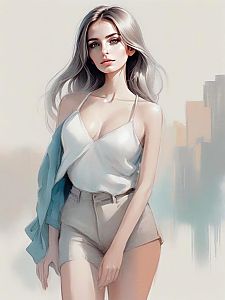 Young Woman with Silver Hair in Urban Pastel Style