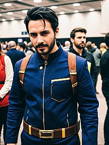 Man in Blue Cosplay at Convention