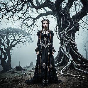 Gothic Woman in Eerie Forest