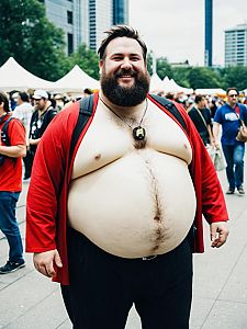 Man in Fat Guy Costume at Cosplay Festival Outdoors