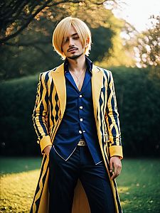 Man Cosplay Wearing Sanji Costume Realistic Photo Dressed as Sanji