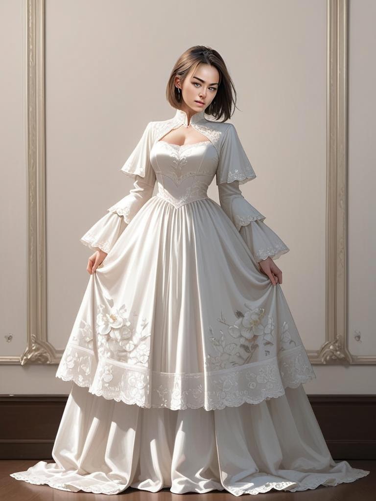 Romantic White Lace Dress Full Body Woman Portrait