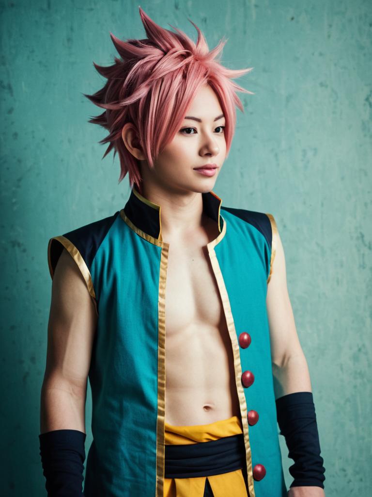 Man Cosplay Wearing Realistic Natsu Dragneel Costume from Fairy Tail