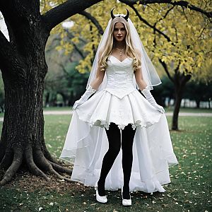 Gothic Bridal Costume in Autumn Foliage