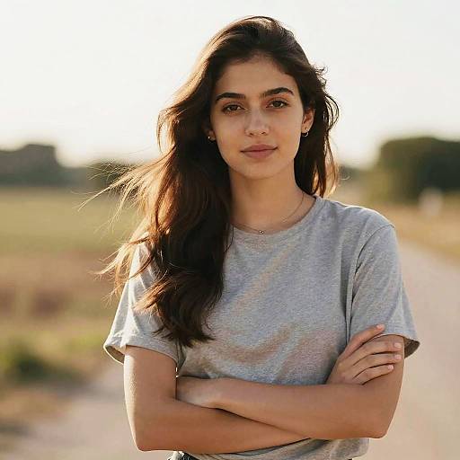 Confident Gen Z Woman Outdoor Portrait in Grey T-Shirt