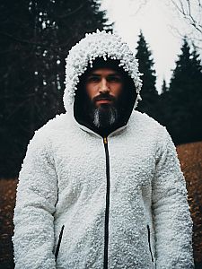 Man Wearing Realistic Abomasnow Cosplay Costume Outdoors