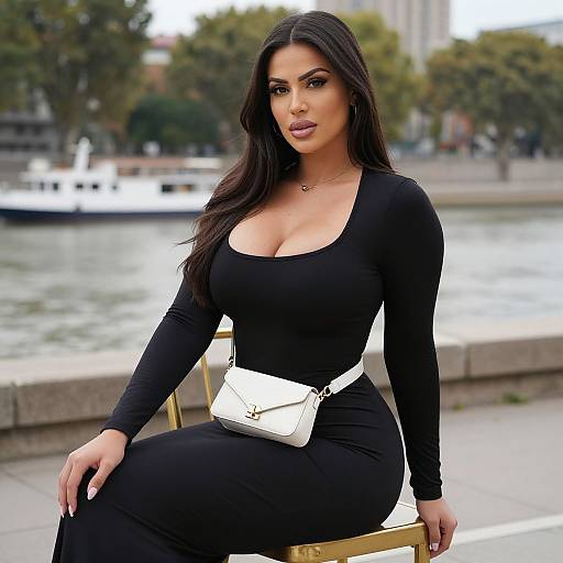 Stylish Woman in Black Bodycon Dress by Riverside