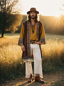Man in Bohemian Style Outfit Outdoor Portrait at Golden Hour