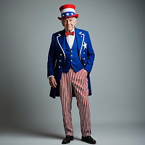 Elderly Man in Patriotic Americana Costume