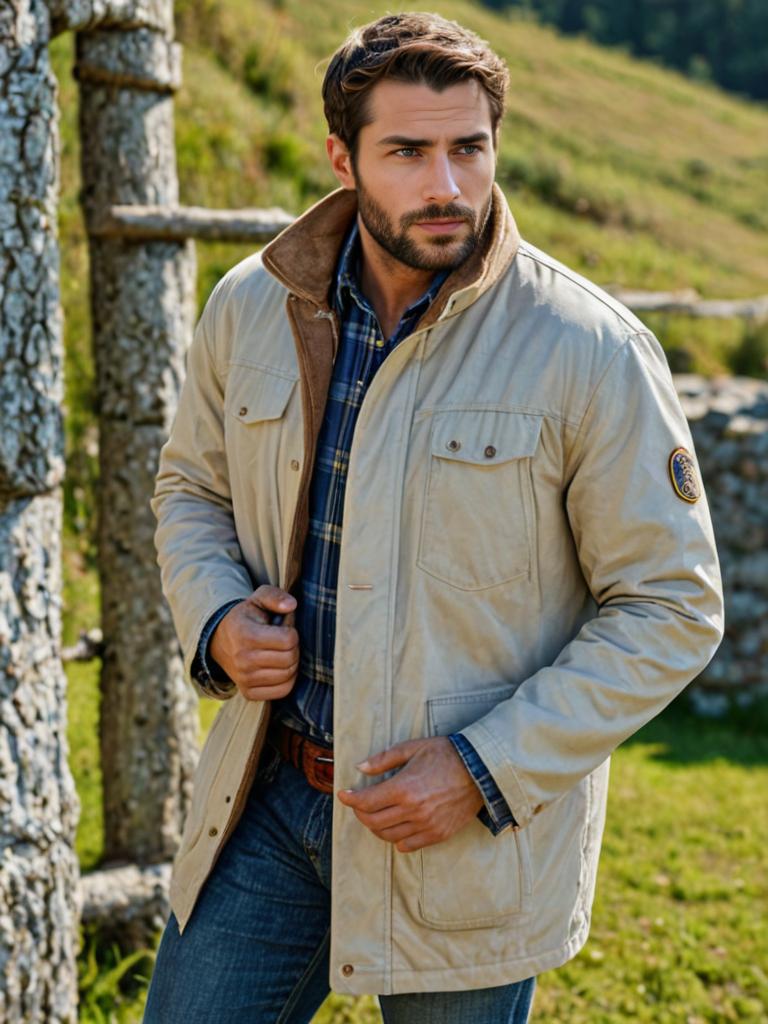 Casual Man Outdoors in Beige Jacket