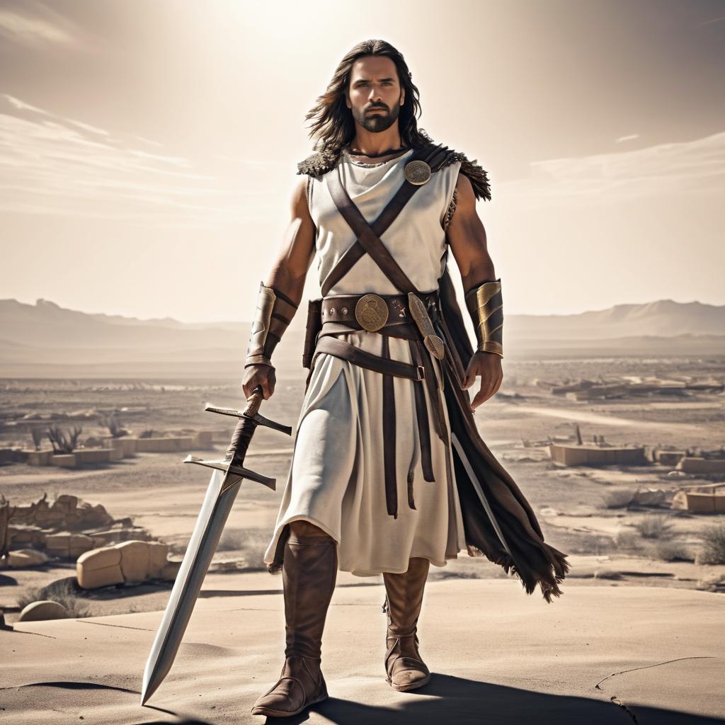 Heroic Male Warrior in Desert Landscape