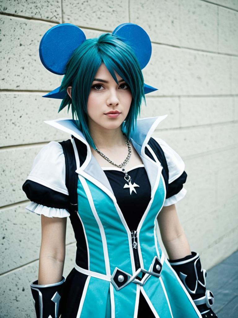 Realistic Photo of Woman Cosplaying Aqua from Kingdom Hearts