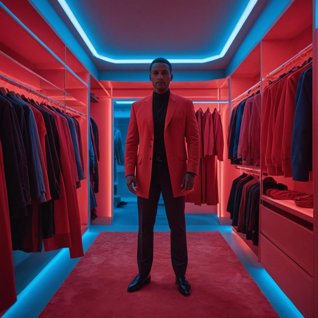 Stylish Man in Red Suit with Neon Accents