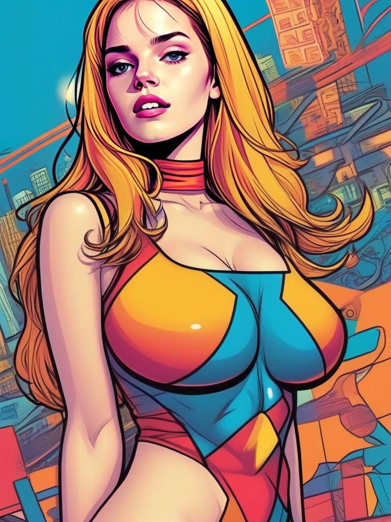 Colorful Digital Illustration of a Confident Woman in Superhero Costume