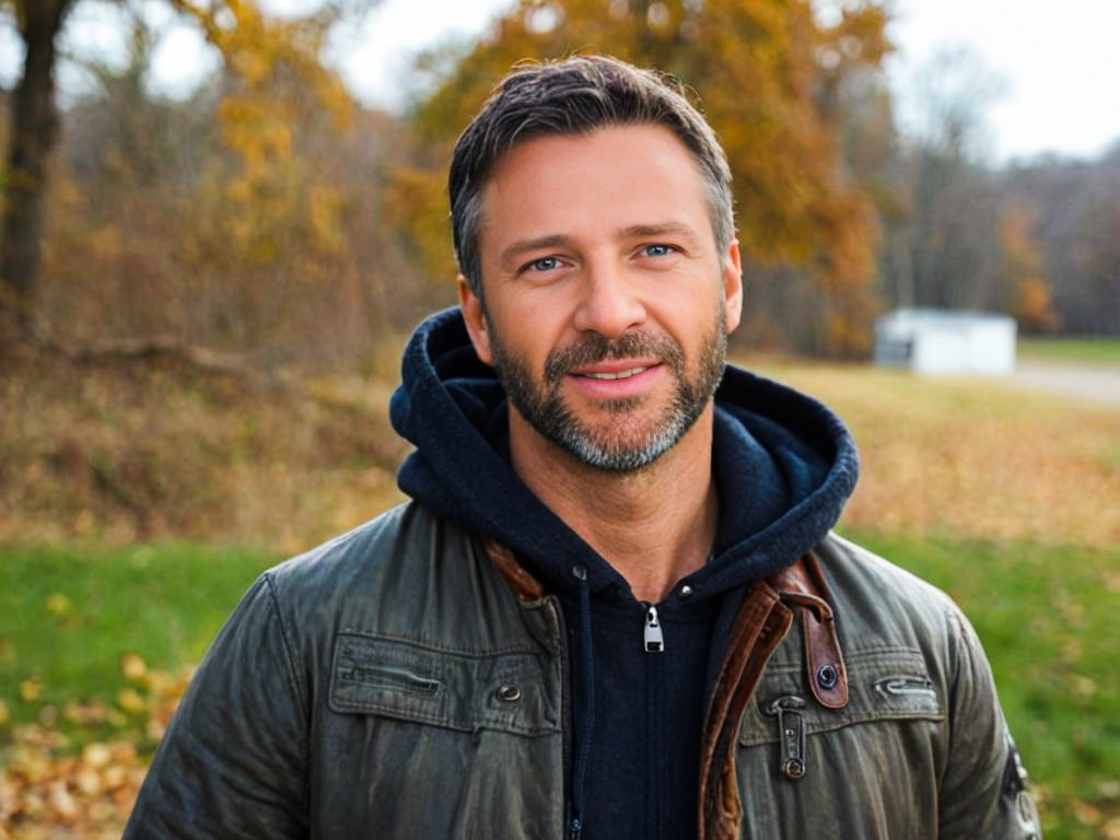 Confident Man in Vibrant Autumn Landscape