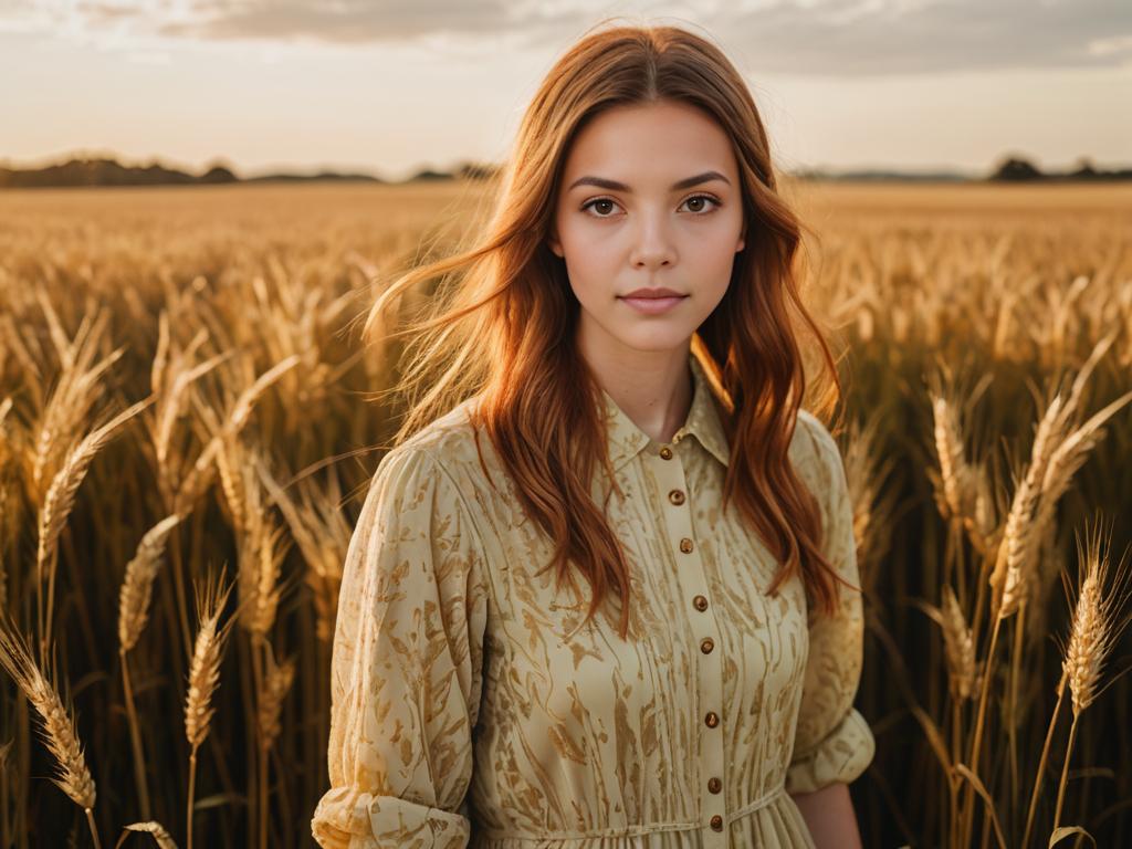 Voluptuous Redhead in Wheat Field