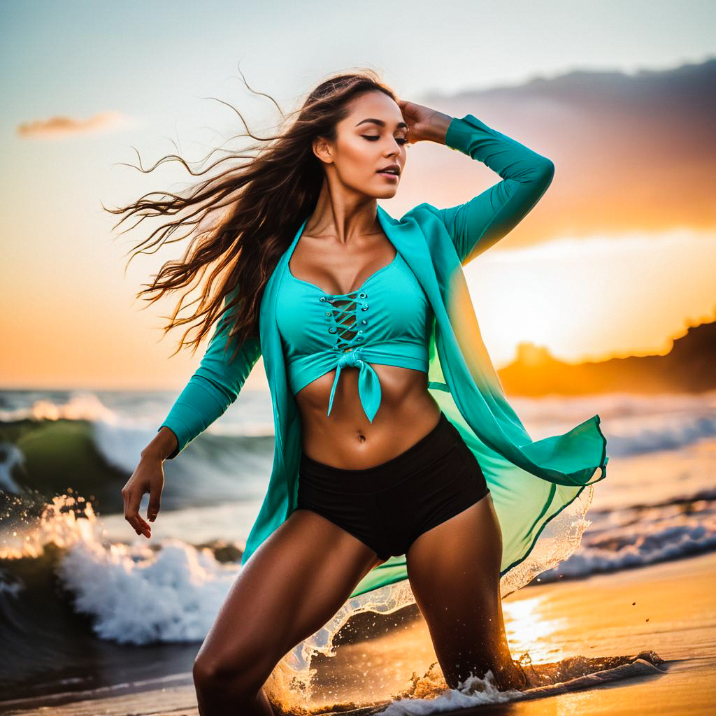 Confident Woman at Beach Sunset Confident Woman at Beach Sunset