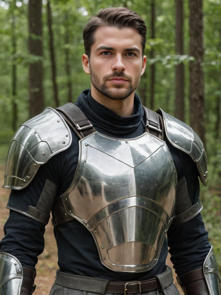 Confident Man in Detailed Armor in Forest