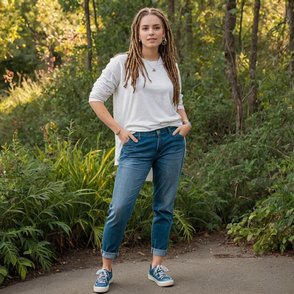 Confident woman with stylish dreadlocks outdoors