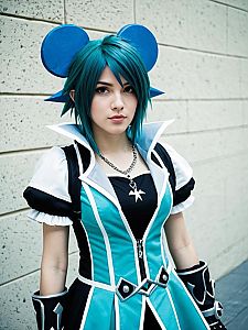 Realistic Photo of Woman Cosplaying Aqua from Kingdom Hearts