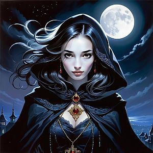 Mysterious Woman Under Full Moon