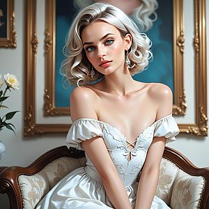 Elegant Woman in Off-Shoulder White Dress
