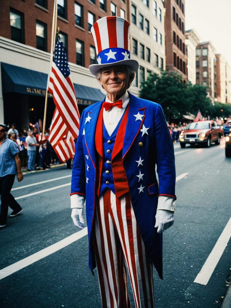 Patriotic Man in Colorful Costume at Parade