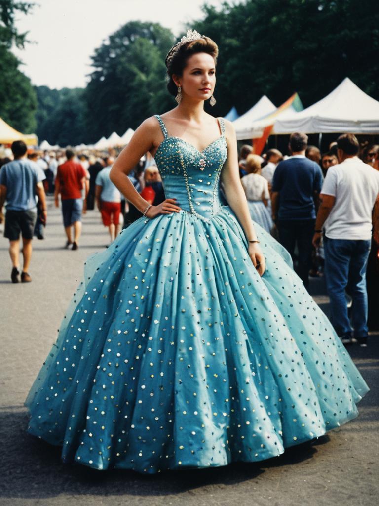 Woman in Blue Mini Ball Gown at Festival Fashion Portrait