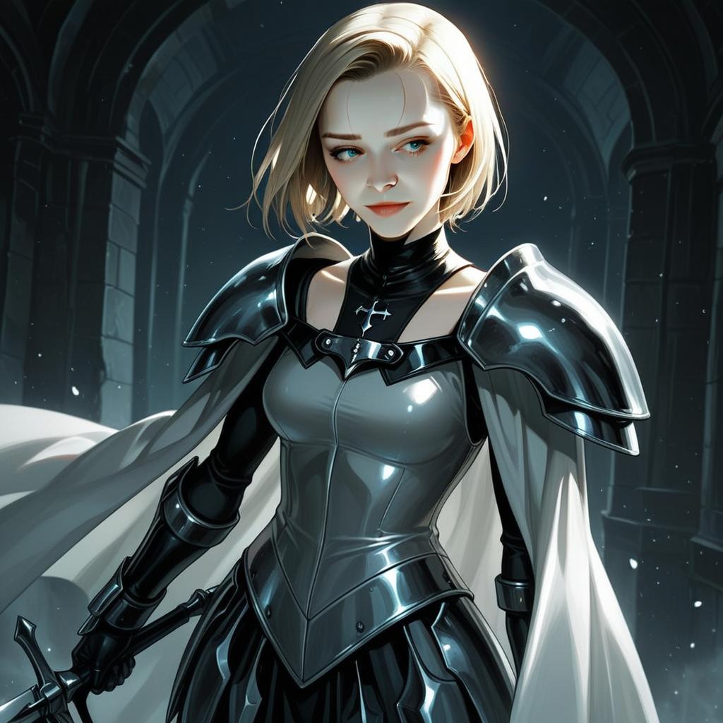 Fantasy Woman Knight in Reflective Armor Digital Art Illustration