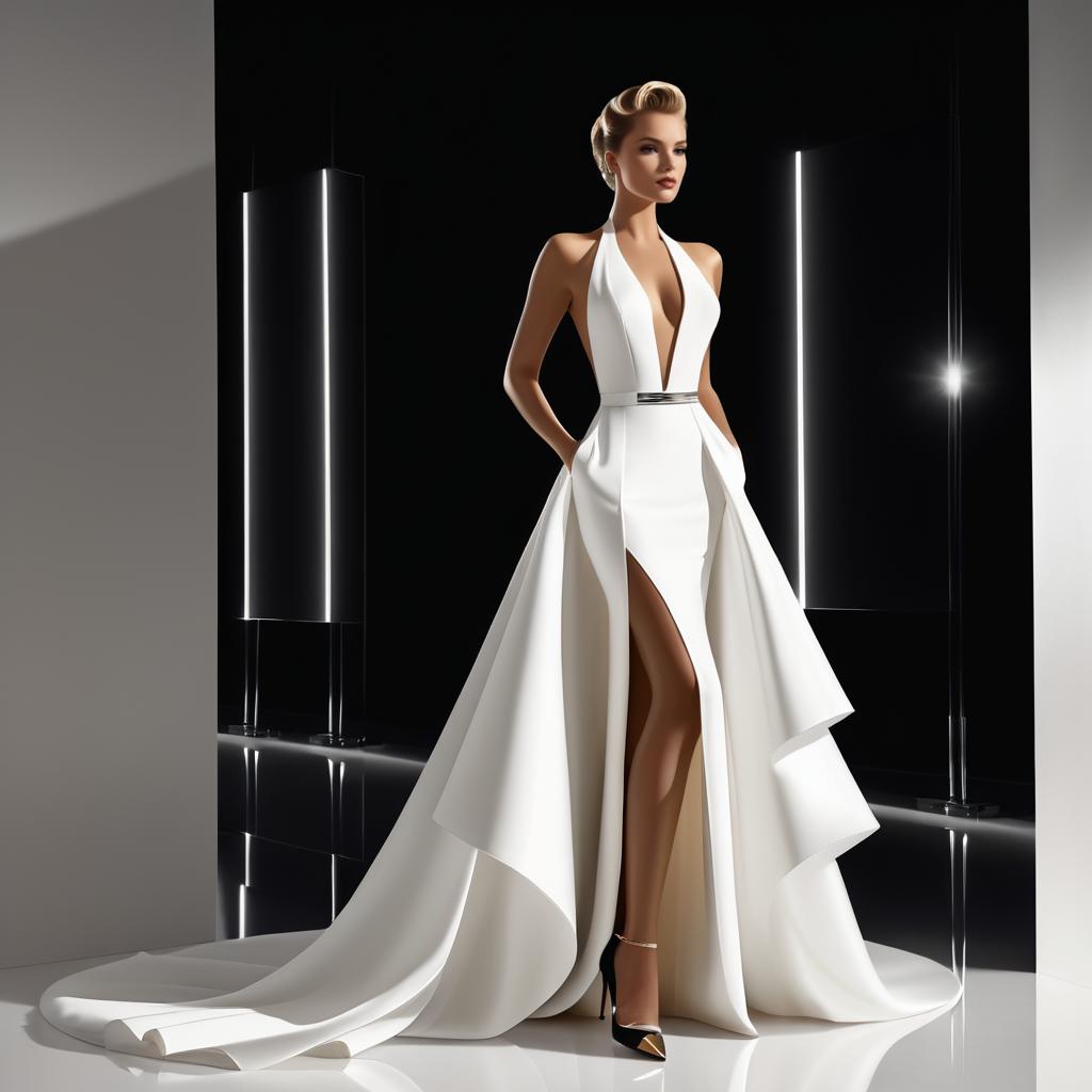 Glamorous Woman in Elegant White Gown