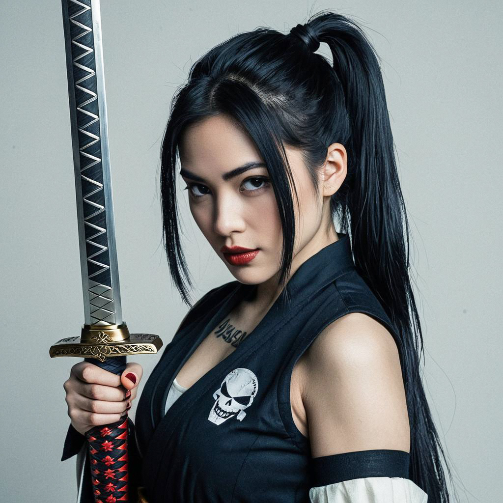 Fierce Woman with Katana in Edgy Fashion Fierce Woman with Katana in Edgy Fashion