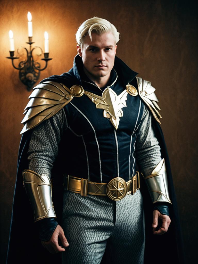 Realistic Dane Whitman Man Cosplay in Gold Armor Costume