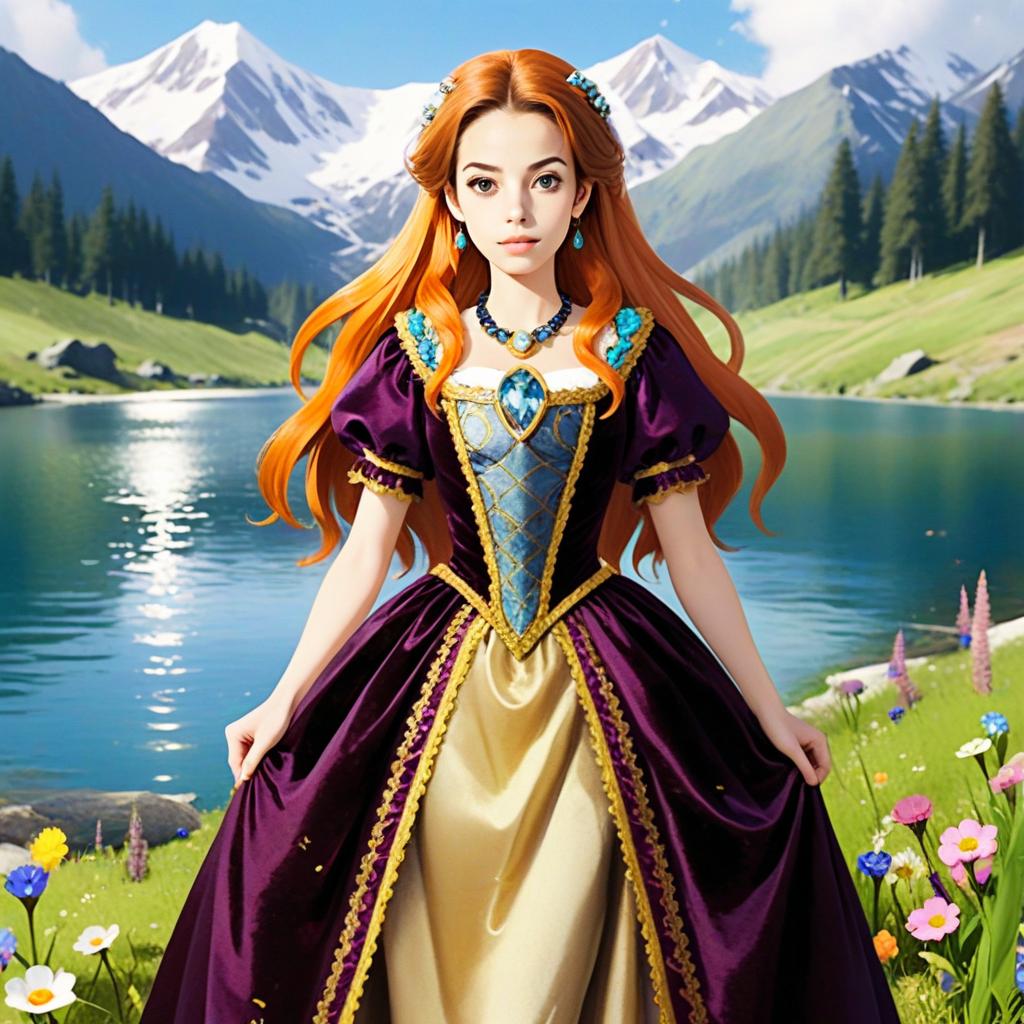 Fantasy Portrait of a Woman in Royal Gown by Mountain Lake