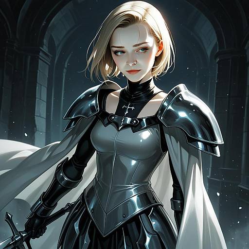 Fantasy Woman Knight in Reflective Armor Digital Art Illustration